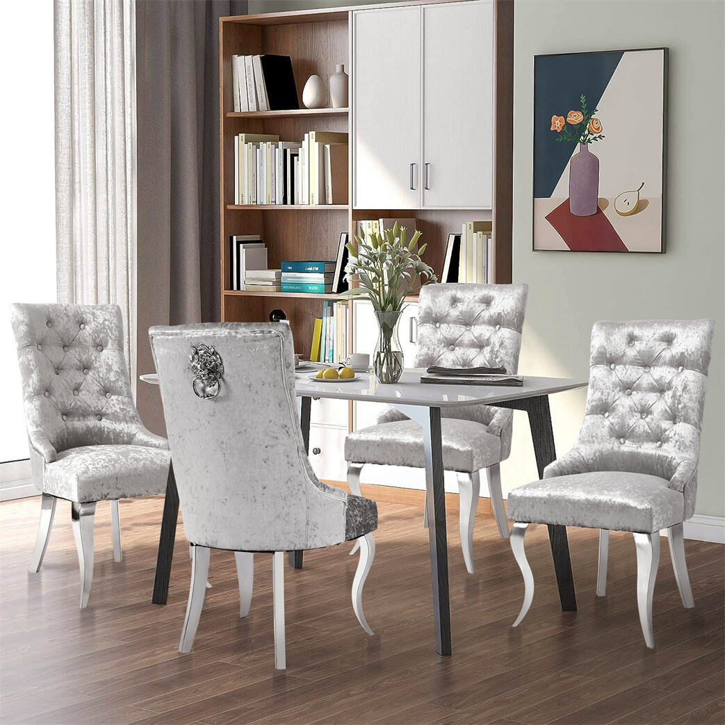 Accent Chairs Dining Room Chairs Silver Legs Black/ Grey Plush