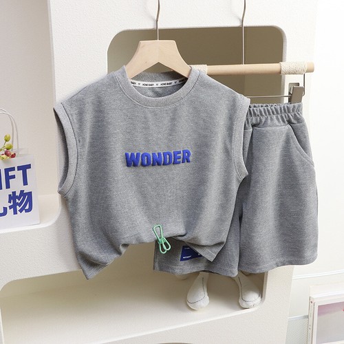 Summer Kid's Vest Sleeveless T-shirt + Shorts Suit Thin Model Boy and Girl Set - Picture 15 of 15