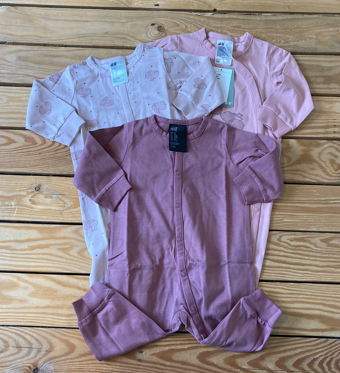 lot of 3 H M NWT baby s snap front full body one Piece Pajamas size 6M pink K3