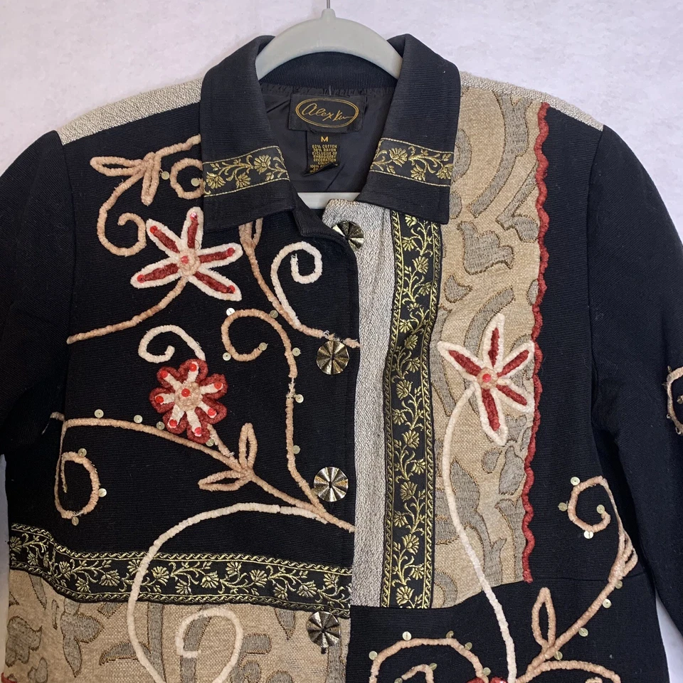 Abrigo Alex Kim Mujer Mediano Bordado Lentejuelas Almohadillas para el Hombro Bloque de Color De Colección Foto 3 de 4