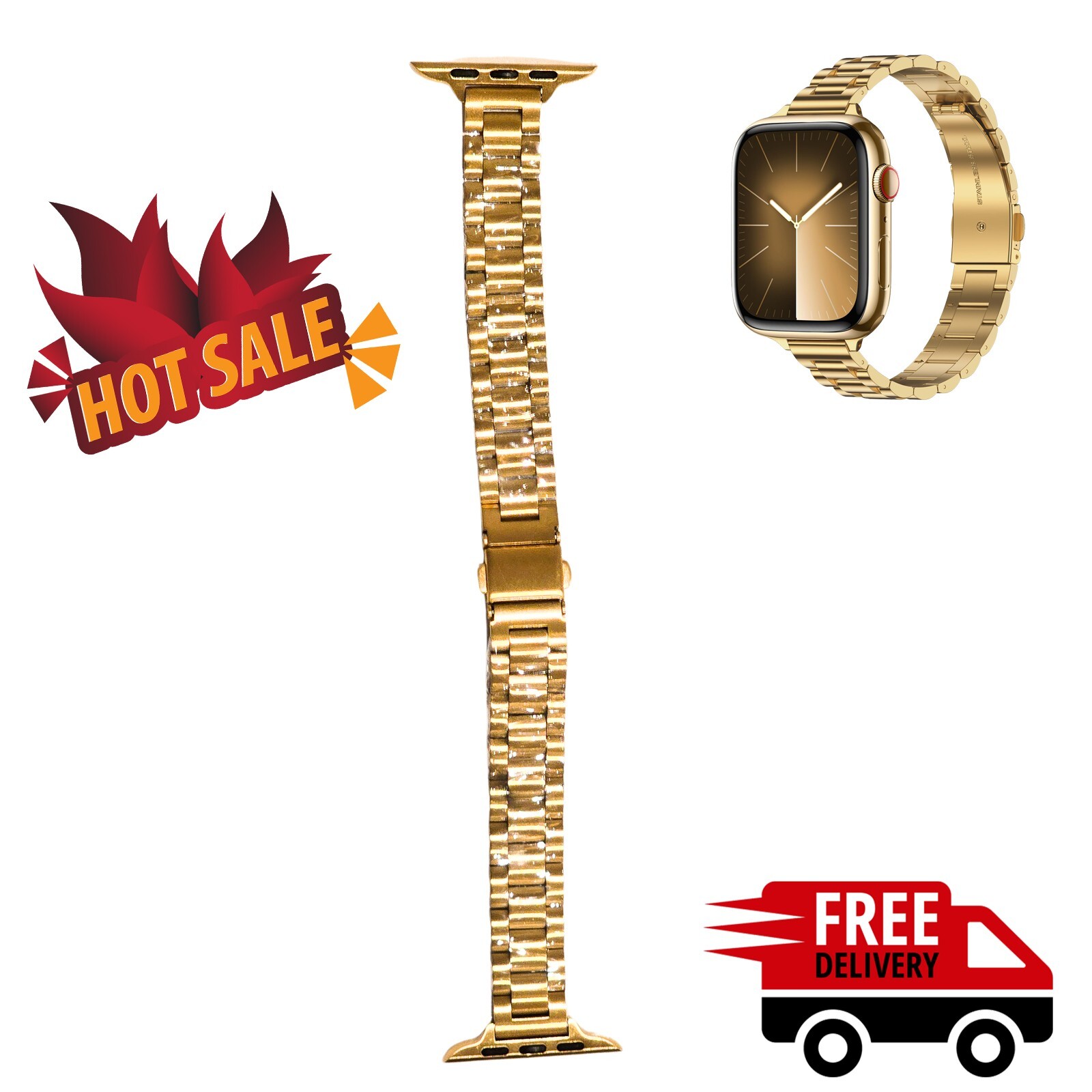 Apple Watch Band with Thin Metal Band Compatible 49mm 46mm 45mm 44mm 42mm Metal-image