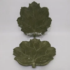Linen n Things Autumn Leaves Olive Green 9" Leaf Shaped Salad Plates Set of 2