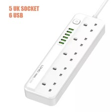Extension Lead with 5 UK Plug + 6 USB Fast Charge|home or office|2m cable