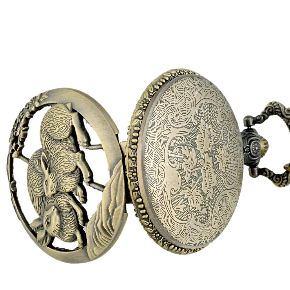 Vintage Bronze Rabbit Animal Pocket Watch Quartz Necklace Hollow Pendant Gift eBay