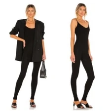 Enza Costa || Rib Strappy Jumpsuit Bodysuit in Black Small