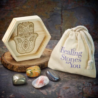 Healing Stones for You: Confidence Boost Crystal Intention Set with Wood Dish