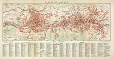 Wuppertal Elberfeld & Barmen historischer Stadtplan Karte Lithographie ca. 1892