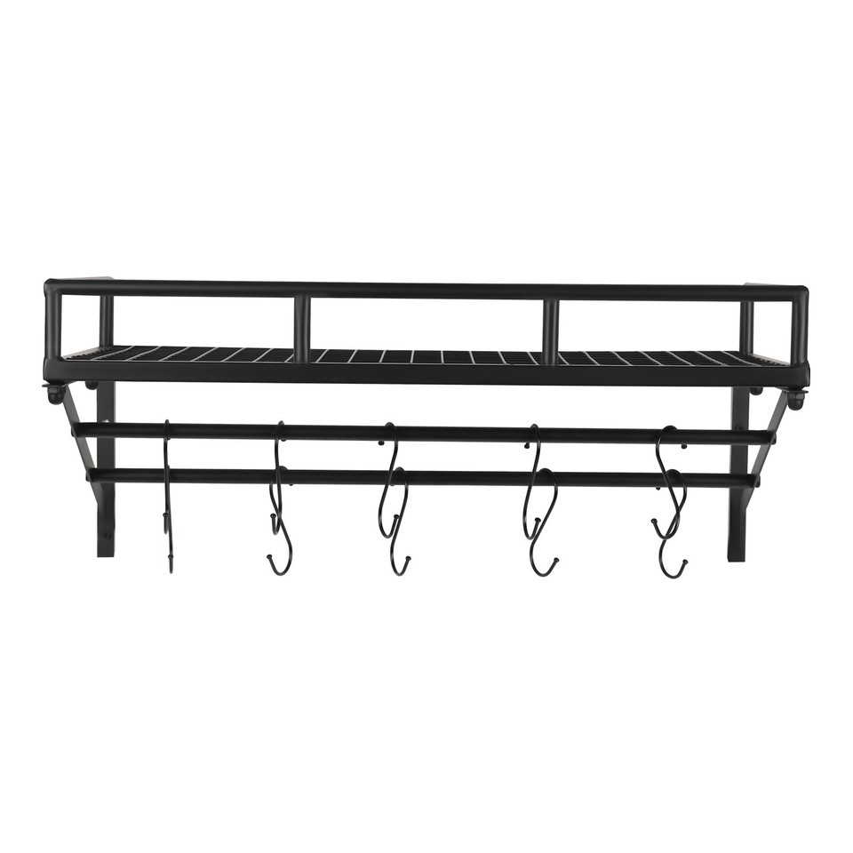 Pot & Pan Rack Kitchen Wall Mounted Storage Shelf Cookware Pan Pot Organizer Rack with ...