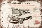 Citroen 2CV Parts Diagram Vintage Look Metal Sign Plaque, Retro Car Garage, Shed