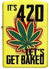 Zippo Windproof Marijuana Lighter 420 Let's Get Baked, 28887-CI406344 New In Box