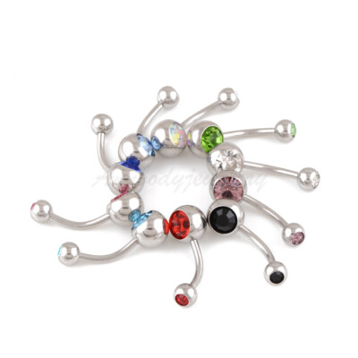 Double Gem 14G 7/16'' Navel Ring Stainless Steel Belly Button Jewelry Piercing