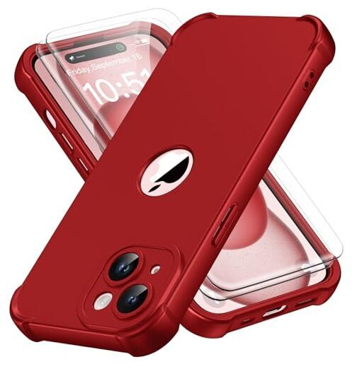 for iPhone 15 Case, with [2 x Screen Protectors] [15 Ft iPhone 15 -6.1'' Red-image