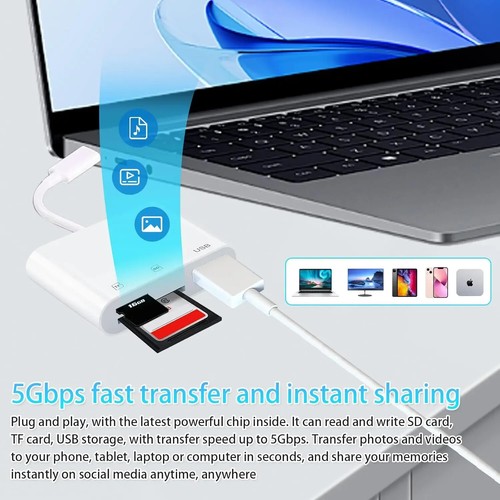 USB C 3 in 1 Adapter TF CF SD Memory Card Reader Writer Compact Flash USB-C - Afbeelding 3 van 24