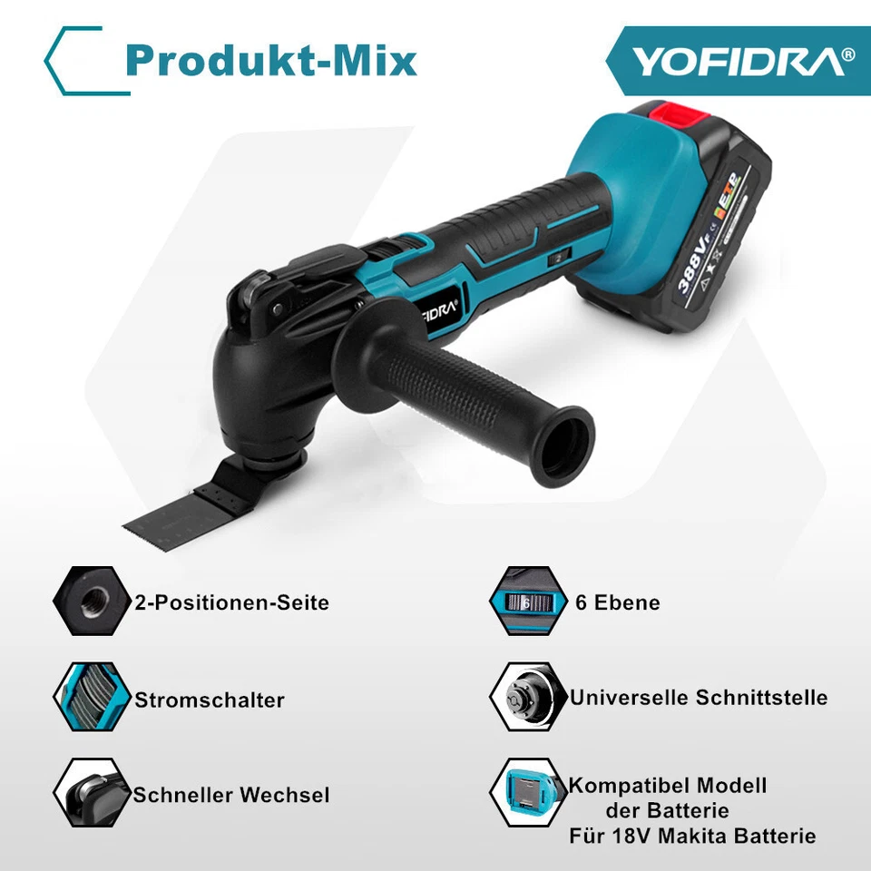 4°Multifunktionswerkzeug AkkuOszillierend Schleifgerät Multitool Vibrationssaege - Bild 4 von 4