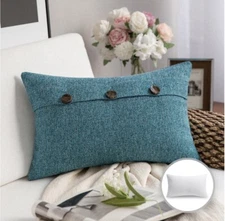 2 Pack Phantoscope Farmhouse Decorative Throw Pillow Triple Button 12” x 20”