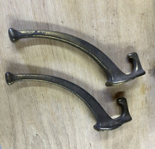 2 Antique Brass Plated Coat Hangers - 2 arms - sits 3.5" from wall 6.25" tall