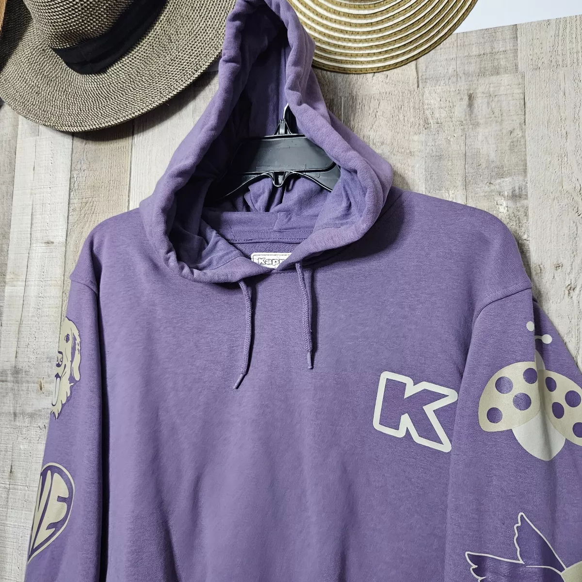 Kappa Long Sleeves Pullover Crop Purple Hoodie Graphic Prints Size Large