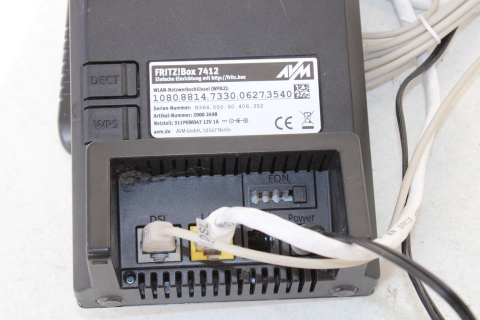 VDSL-Modem AVM FRITZ!Box 7412 (2000-2698) Schwarz, mit Netzteil und Kabeln - Bild 3 von 4