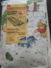 RARE NWT Vintage Winnie The Pooh Baby Receiving Blanket SER OF 2 Walt Disney