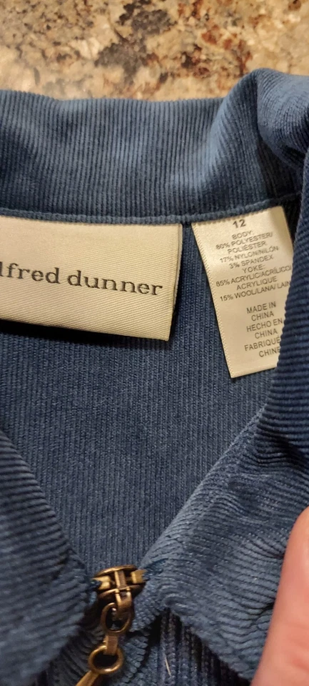 Pantalón Alfred Dunner Mujer Cremallera Completa Azul Pana Azul Talla 12 Chaqueta Pantalón 14 Foto 4 de 4