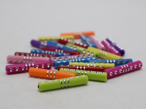 Craft DIY Sparkling Silver Dots Stripes Acrylic Long Tube Beads Spacer Various - Picture 6 of 10
