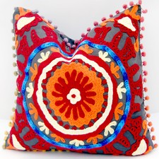 16x16" Uzbekistan Pillowcase Suzani Embroidered Cushion Cover Square Decorative