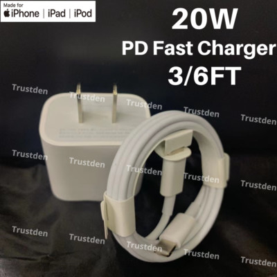 20W PD Adapter Cube Type C Cable Fast Charger For iPhone 13 12 11 Pro Max 8 7 XR