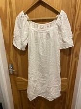 Monsoon Beach Size Small eyelet lace white puff sleeve babydoll dress BOHO CB12