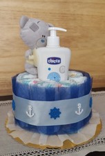BABY MINI TORTA DI PANNOLINI AZZ/ROSA X NASCITA,BATTESIMO,COMPLEANNO PERSONALIZZ