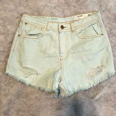 Zara TRF Denim Sky Blue Jean Raw Hem Destroyed Festival High-Rise Shorts Size 4