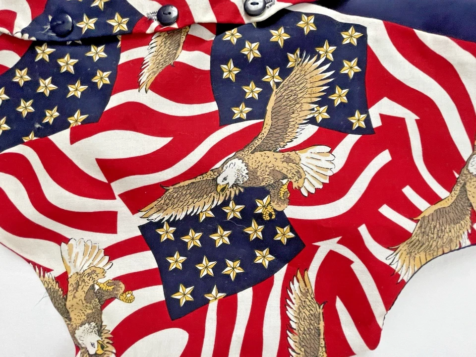 Vintage Vest American Flag Patriotic 4th of July Cotton Front Satin Back Tie XL - Image 4 of 4