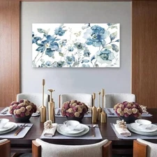 Blue Floral Painting Canvas Wall Art