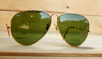 Vintage USA Ray-Ban Aviator B&L Green Glass Lens 62[]14 Sunglasses