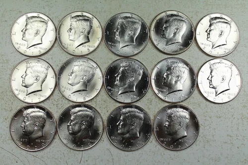2015 - 2021 P&D Kennedy Half Dollar. Gem Brilliant Uncirculated  Mint Roll Set