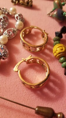 Vintage 12K Gold Elephant Hoop Earrings Two Tone Hoops Pierced SKL Excellent 