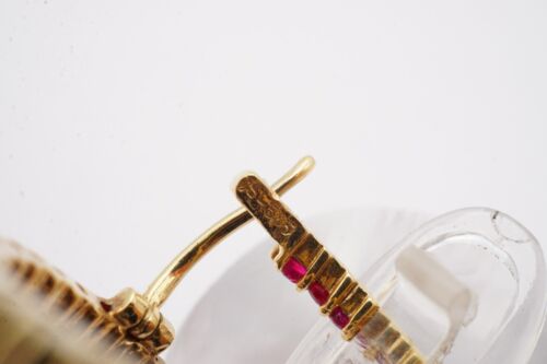 14k Yellow Gold Ruby Hoop Earrings - Picture 7 of 10