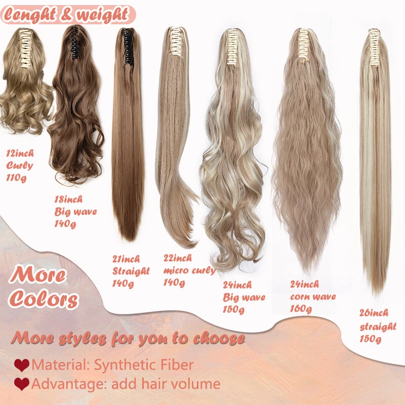 Real Ponytail Claw Clip in As Human Hair Extension Pony Tail Thick Hairpiece US - Image 3 of 4