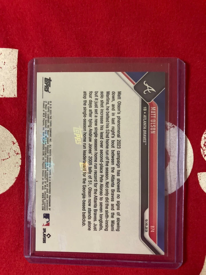 2023 Topps Now Matt Olson #874 mint  Atlanta Braves Record 52 HR - Image 3 of 3