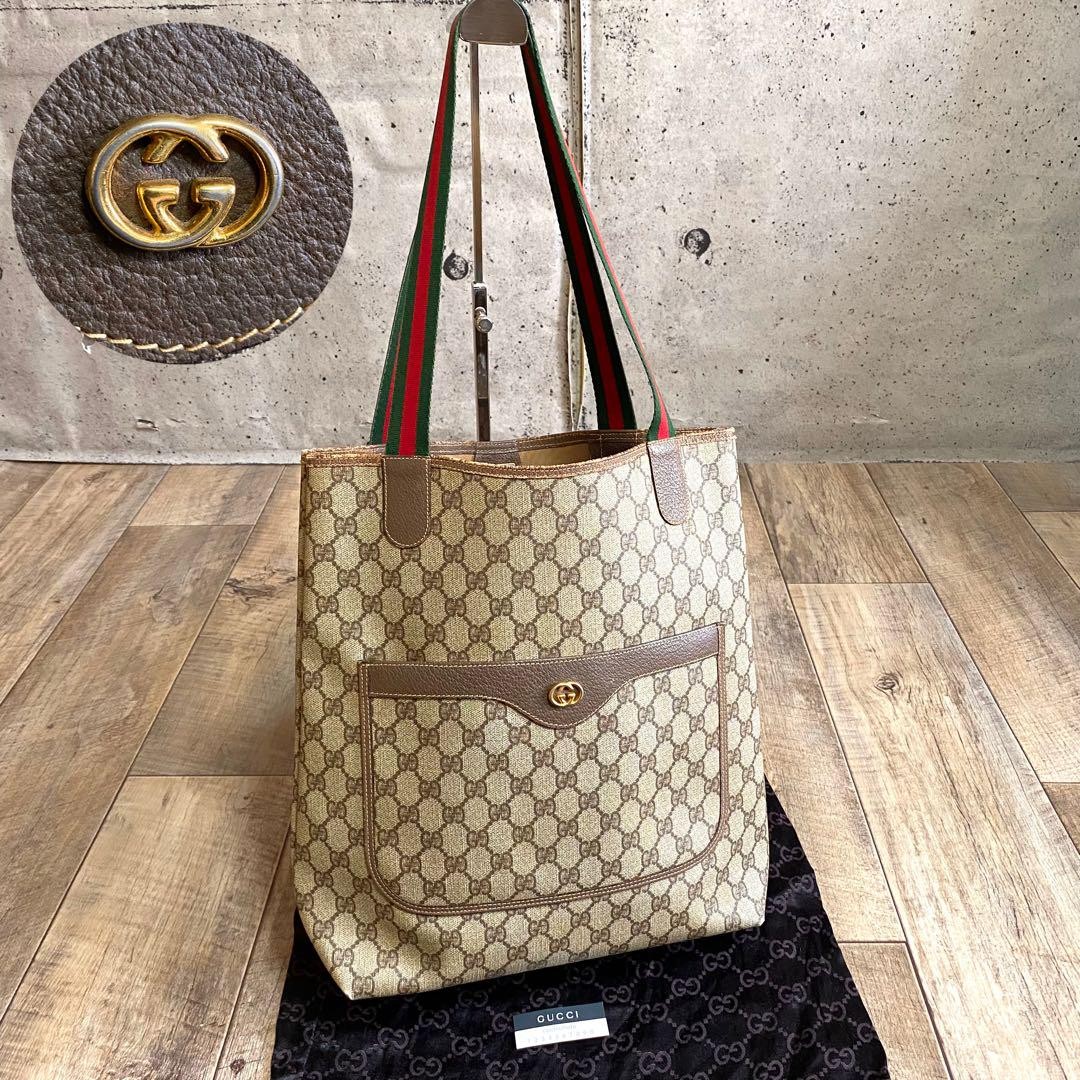 Gucci GG Supreme Sherry Leather A4 Tote Bag Authentic New