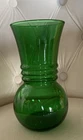 Vintage MCM Anchor Hocking Glass Emerald Green Flared Ribbed Vase  6.5” tall