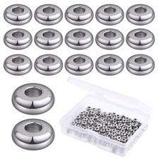 200pcs 4 mm Flat Round Spacer Beads Stainless Steel Disc Small, Silver