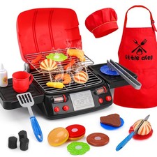 Grill Playset Kitchen Toys with Apron Hat for Cooking Food Smoke Light Outdoo...
