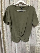 ALYA Olive Green Twist Front Knit Top Medium Made in USA Casual Boho