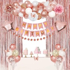 Rose Gold Birthday Party Decorations Kit for Women Girls, Foil Confetti Rose ...