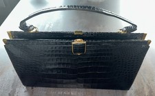 Vintage Manon Alligator Purse 4 Compartment, Handle Black Original