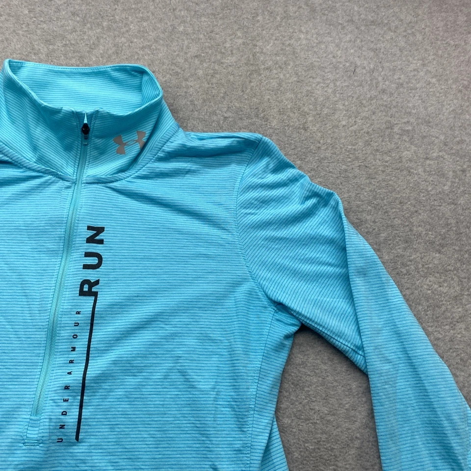 Pullover Under Armour Run 1/4 cremallera para mujer manga media larga cuello falso azul azulado Foto 3 de 4
