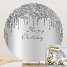6x6ft Silver Birthday Round Backdrop Luxurious Drippy Glistering Silver Photo