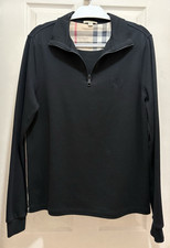 BURBERRY BRIT  S  Black 1/4 Zip Pullover Polo Cotton Knit Shirt Nova Check