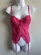 Pink Garter Bustier see through lace underwire size XXL underwire lingerie