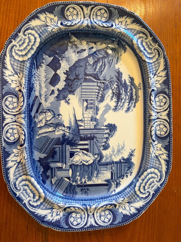 Ceramic 18" serving platter GREEK theme stamped "Roger" "18"